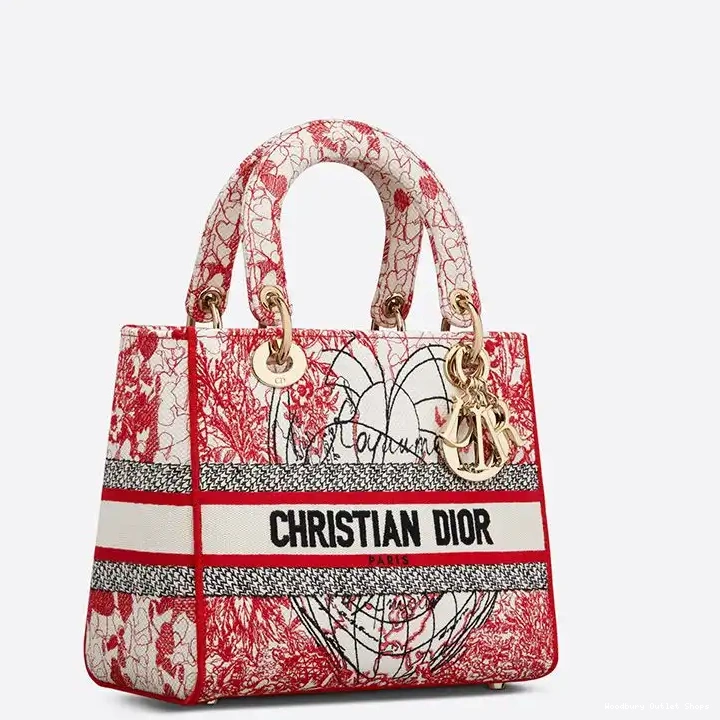 Cheap Canvas Motif Dioramour D-Royaume D-lite White Bag Lady d'Amour Medium Red 0408 Hot Sale
